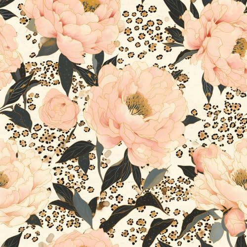 Tapete die selbstklebt Boho Blumen Rosa und Braune Blumen Mustertapete Klebefolie Möbel Muster Tapeten Klebetapete Vinyl Wrap Wandtapete Wohnzimmer Schlafzimmer Möbelfolie Bunt Wasserdicht Wallpaper von JIAOQSS