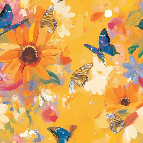 Wandbelag selbstklebend 3D Boho Blume Feld Schmetterling Blume einfach anzubringen Möbelfolie Selbstklebend Klebefolie Muster Wasserdichte Möbelaufkleber Vinyl Folie für Möbel, Küche, Schlafzimmer von JIAOQSS