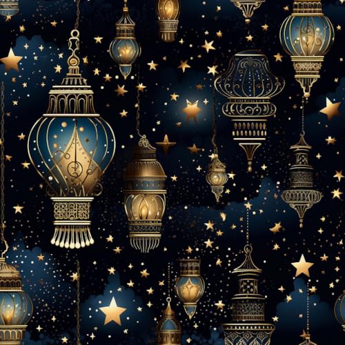 JIAOQSS Klebefolie für Wände Retro Laterne Blau Gold Arabische Laterne Mustertapete Klebefolie Möbel Dekorfolie Selbstklebend Küche Klebetapete Muster Tapeten Wassdicht DIY Wohnzimmer Wandtapete von JIAOQSS