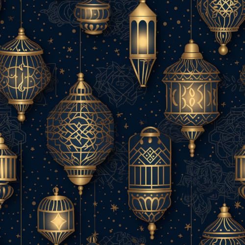 JIAOQSS Klebefolie für Wände Retro Laterne Blau Gold Arabische Laterne Mustertapete Möbelfolie Selbstklebend Klebefolie Muster Wasserdichte Möbelaufkleber Vinyl Folie für Möbel, Küche, Schlafzimmer von JIAOQSS