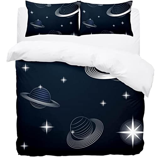 Saturn Planeten im Weltraum Bettwäsche Einzelbett - Weiche Mikrofaser Bettbezug mit Kissenbezügen - Bettwäsche Bettbezug Set von JIAOXM
