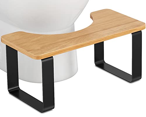JIAPAIDUO Metall mit Holz-Toilettenhocker, 7 Zoll / 17.8CM Badezimmer-Kothocker für Erwachsene, Anti-Rutsch-Hocker, Gesunder Tragbarer Toilettenhocker für Erwachsene Kinder, Mattschwarz von JIAPAIDUO