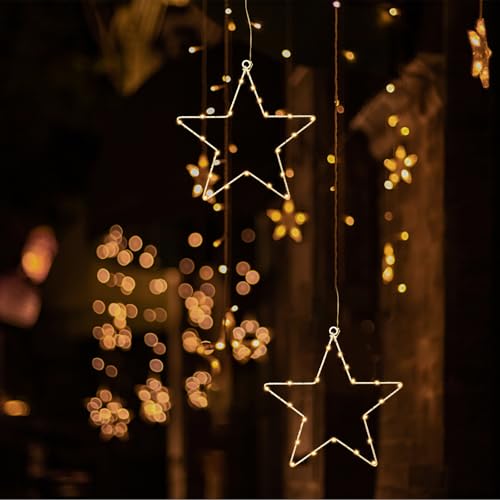JIAPEI 2 Stück 20 Beleuchtet LED Fensterdeko Stern, 8 Modi Batteriebetriebene Fenster Weihnachtsstern Lichter Weihnachtsbeleuchtung Deko Hängen mit Timer, Warmweiß von JIAPEI