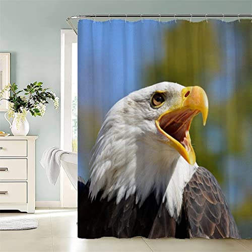 Amerikanischer Weißkopfseeadler Duschvorhang 180x200 Wilde Tiere Badezimmer Vorhänge Anti-Schimmel Anti-Bakteriell 3d Digitaldruck Waschbar Badewanne Vorhang Polyester Stoff mit 12 Duschvorhangringen von JIARAO