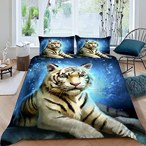 Bettwäsche 135×200 3D-Digitaldruck 2teilig Cartoon-Tiere Bettwäsche-Sets Kinder Mikrofaser mit Reißverschluss Tiger Soft Jungen Mädchen Bettwaren Bettbezug mit Kissenbezug 80x80 cm von JIARAO