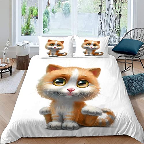 Bettwäsche 135×200 3D-Digitaldruck 2teilig Katzen Bettwäsche-Sets Kinder Mikrofaser mit Reißverschluss Katzen-Muster Soft Jungen Mädchen Bettwaren Bettbezug mit Kissenbezug 80x80 cm von JIARAO