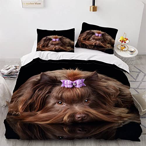 Bettwäsche 135×200 3D-Digitaldruck 2teilig Lustige Hunde Bettwäsche-Sets Kinder Mikrofaser mit Reißverschluss Yorkshire Terrier Soft Jungen Mädchen Bettwaren Bettbezug mit Kissenbezug 80x80 cm von JIARAO