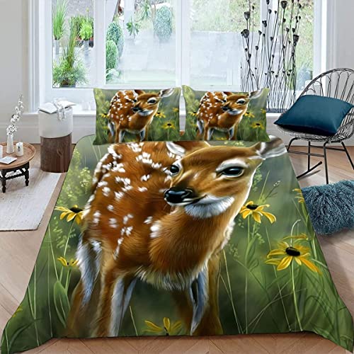 Bettwäsche 135×200 3D-Digitaldruck 2teilig Pflaumenhirsch Bettwäsche-Sets Kinder Mikrofaser mit Reißverschluss Cartoon-Tier Soft Jungen Mädchen Bettwaren Bettbezug mit Kissenbezug 80x80 cm von JIARAO