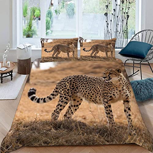 Bettwäsche 135×200 3D Druck 2teilig Gepard Bettwäsche-Sets Weiche kuschelig Mikrofaser mit Reißverschluss Wilde Tiere Sommer Bettbezug mit 1 Kissenbezug 80x80 cm Jungen Mädchen von JIARAO