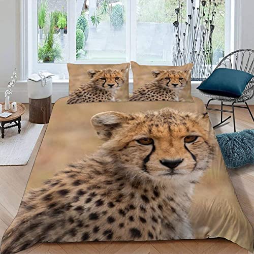 Bettwäsche 135×200 3D Druck 2teilig Gepardenjunges Bettwäsche-Sets Weiche kuschelig Mikrofaser mit Reißverschluss Tierisches Thema Sommer Bettbezug mit 1 Kissenbezug 80x80 cm Jungen Mädchen von JIARAO