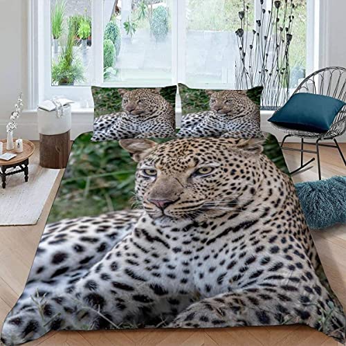 Bettwäsche 135×200 3d Druck 2teilig Südafrikanischer Gepard Bettwäsche-Sets Weiche kuschelig Mikrofaser mit Reißverschluss Schwarz-beige Flecken Sommer Bettbezug mit 1 Kissenbezug 80x80 Jungen Mädchen von JIARAO