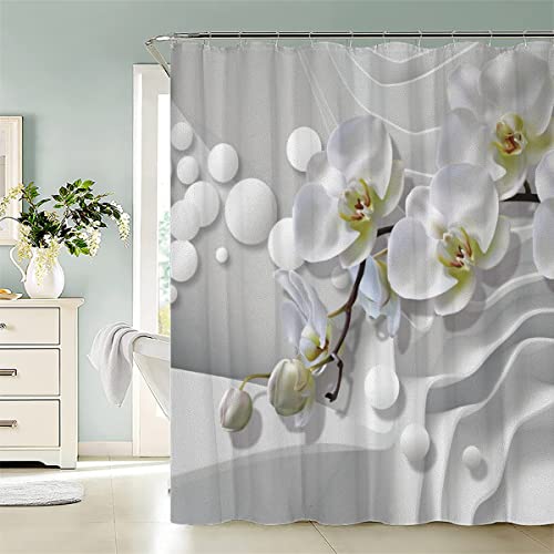 JIARAO Duschvorhänge 240x200 Weisse Orchidee Duschvorhang Anti-Schimmel Anti-Bakteriell 3D Digitaldruck Waschbar Badewanne Vorhang Polyester Stoff mit 12 Duschvorhangringen Schöner Druck von JIARAO