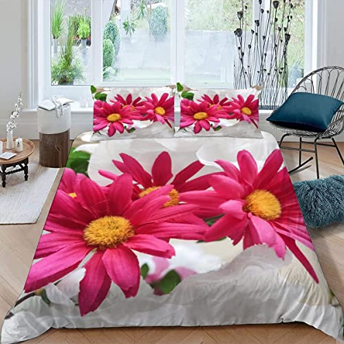 Fuchsienblüten Bettwäsche-Sets 155x220 3D Motiv 3-teilig Bettwäsche 100% Mikrofaser kuschelig mit Reißverschluss Schöner Druck Jungen und Mädchen Soft Bettbezüge mit 2 Kissenbezug 80x80 cm von JIARAO