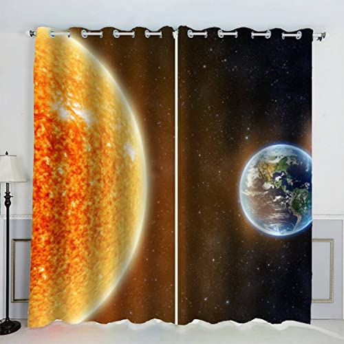 JIARAO 3D Erde, Sonne Vorhang mit ösen B 140 X H 160 cm Mikrofaser Geheimnisvolles Universum Gardinen Blickdicht Verdunkelungs Scheibengardinen 2 Stücke für Wohnzimmer Kinderzimmer Jugendzimmer von JIARAO