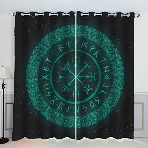 JIARAO 3D Wikinger Vorhang mit ösen B 200 X H 160 cm Polyester Gardinen Blickdicht Verdunkelungs Geräuschreduzierung Runde Gotische Symbole Vorhänge 2 Stücke für Wohnzimmer Schlafzimmer Landhaus von JIARAO