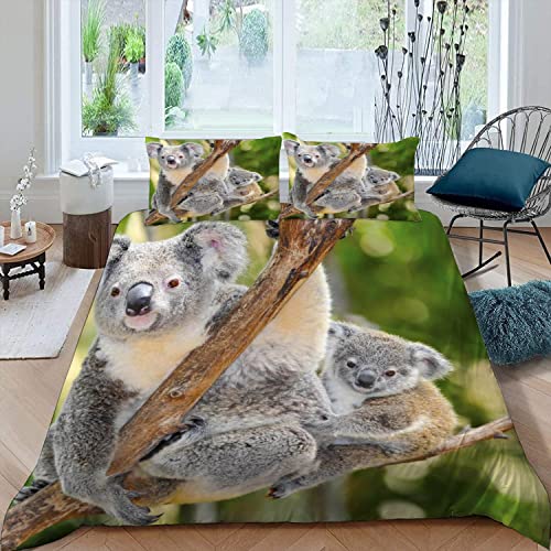 JIARAO Bettwäsche 135×200 3D Druck Koala Mit Baby Bettwäsche Set Weiche kuschelig Mikrofaser mit Reißverschluss Kinder Sommer Bettbezüge und 2 Kissenbezug 80x80 cm Tropenwald von JIARAO