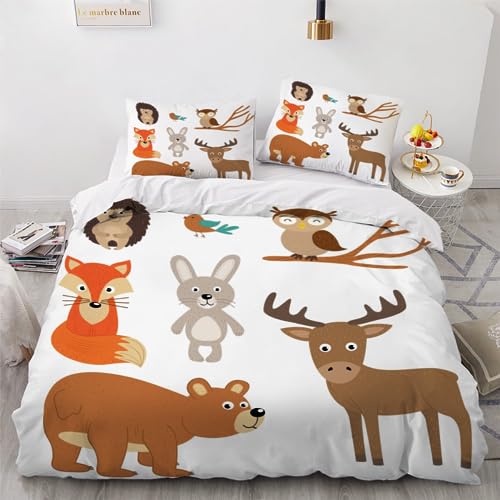 JIARAO Bettwäsche 3D Fuchs Bettbezug Set 135x200 cm Kinder Bettwäsche Set 3 Teilig Bettbezüge Cartoon-Tiere Mikrofaser Bettbezug mit Reißverschluss und 2 Kissenbezug 80x80 cm von JIARAO