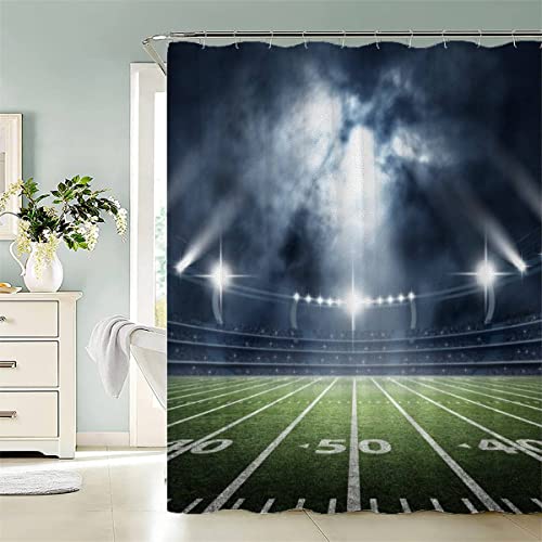 JIARAO Duschvorhänge 240x200 American-Football-Feld Duschvorhang Anti-Schimmel Anti-Bakteriell 3D Digitaldruck Waschbar Badewanne Vorhang Polyester Stoff mit 12 Duschvorhangringen Sport von JIARAO