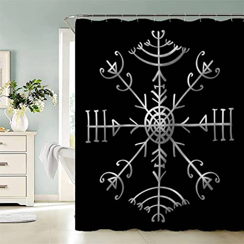 JIARAO Duschvorhang 180x180 Wikinger Duschvorhänge Anti-Schimmel Anti-Bakteriell 3D Digitaldruck Waschbar Badewanne Vorhang Polyester Stoff mit 12 Duschvorhangringen Wikinger-Symbol von JIARAO
