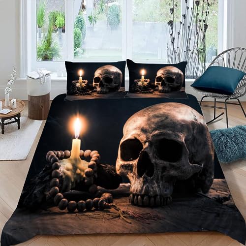 JIARAO Gotischer Totenkopf Kinder Bettwäsche-Sets 135x200 3D Druck 3-teilig Bettwäsche 100% Mikrofaser Weiche mit Reißverschlus Horrordruck Soft Kuschelig Bettbezüge mit 2 Kissenbezug 80x80 cm von JIARAO