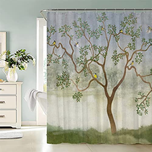 JIARAO Japanische Landschaft Duschvorhang 180x200 Grüner Baum Badezimmer Vorhänge Anti-Schimmel Anti-Bakteriell 3D Digitaldruck Waschbar Badewanne Vorhang Polyester Stoff mit 12 Duschvorhangringen von JIARAO