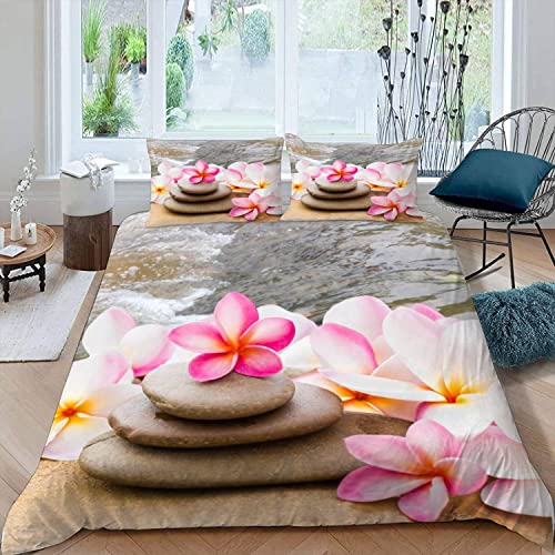 JIARAO Kinder Bettwäsche Set 135x200 3D Druck Kopfsteinpflaster Bettwäsche100% Mikrofaser Weiche mit Reißverschluss Rosa Plumeria Sommer Bettbezüge und 2 Kissenbezug 80x80 cm von JIARAO