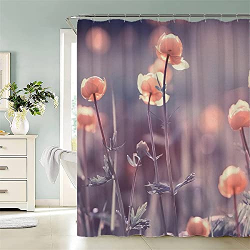 JIARAO Pinke Blumen Duschvorhang 180x200 Sonnenpflanze Badezimmer Vorhänge Anti-Schimmel Anti-Bakteriell 3D Digitaldruck Waschbar Badewanne Vorhang Polyester Stoff mit 12 Duschvorhangringen von JIARAO