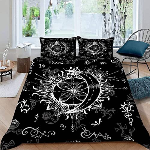 JIARAO Sonne Mond Kinder Bettwäsche-Sets 135x200 3D Druck 3-teilig Bettwäsche 100% Mikrofaser Weiche mit Reißverschlus Gothic Style Soft Kuschelig Bettbezüge mit 2 Kissenbezug 80x80 cm von JIARAO