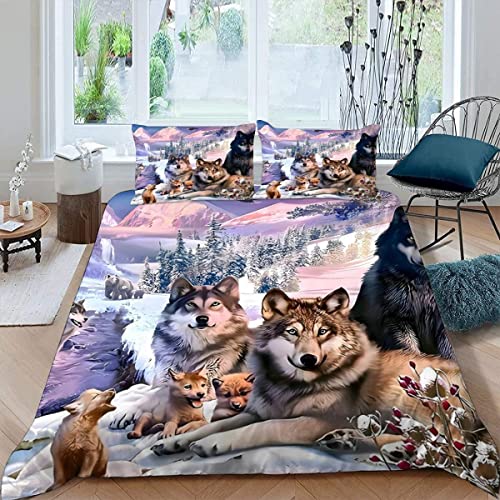 Kinder Bettbezug-Set Thema Wolf Teens Bettwäsche-Sets 155X220 Weiche Mikrofaser mit Reißverschluss Wolf-Motiv Jungen Mädchen Bettbezüge mit 2 Kissenbezug 80x80 cm von JIARAO