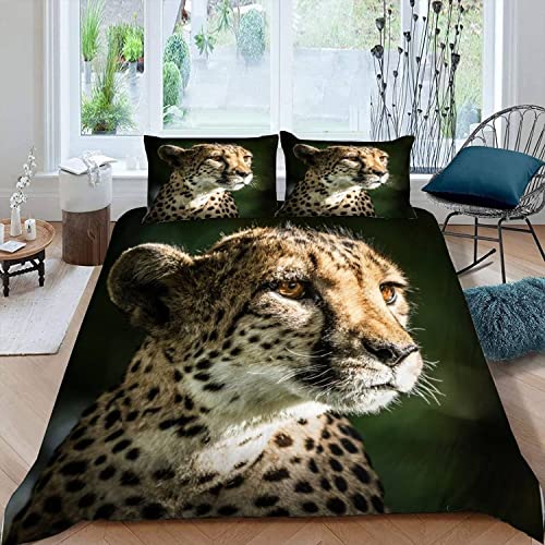 JIARAO Kinder Bettwäsche Set 135x200 3D Druck Schöner Gepard Bettwäsche100% Mikrofaser Weiche mit Reißverschluss Landtiere Sommer Bettbezüge und 2 Kissenbezug 80x80 cm von JIARAO