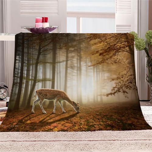 Kuscheldecke Erwachsener 130x150 cm 3D REH Leichte Winter Warme TV Decke Mythischer Wald Wohndecke Flanell Decke Microfaser Flauschige Sofadecke Bettüberwurf von JIARAO