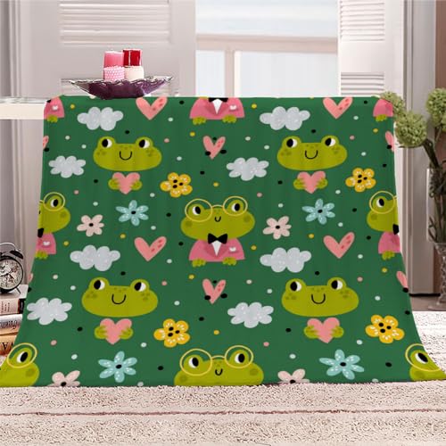 Kuscheldecke Flanell Mikrofaser 3D Kuscheldecke Erwachsener 130x150 cm Cartoon-Tiere Leichte Winter Warme TV Decke Wohndecke Flanell Decke Flauschige Sofadecke Bettüberwurf Grüner Frosch von JIARAO