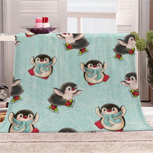 Kuscheldecke Kinder 100x130 cm 3D Cartoon-Pinguin Waschbar Microfaser mit Muster Frohe Weihnachten Flanell Decke Wohndecke Weiche Warme Flauschige Sommer Sofadecke Couchdecke von JIARAO