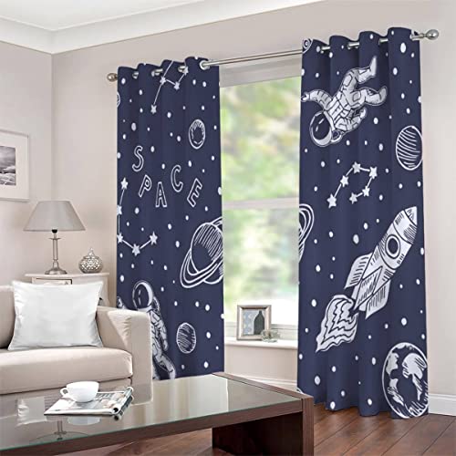 Vorhänge mit Ösen 2er Set Blickdichte Vorhänge Astronaut Gardinen Uv Schutz Vorhänge Sternenuniversum Kinderzimmer Mädchen Jungen Vorhänge 140 x 160 cm BxH von JIARAO