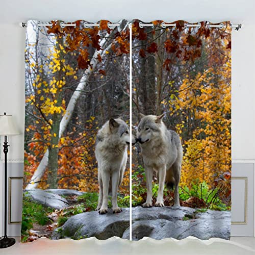 Vorhänge mit Ösen 2er Set Blickdichte Vorhänge Wolf Gardinen Uv Schutz Vorhänge Waldtiere Kinderzimmer Mädchen Jungen Vorhänge 140 x 160 cm BxH von JIARAO