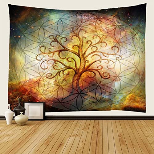 JIARAO Wandteppich Wandbehang 130x150 cm Baum des Lebens Wandbehang Tapisserie Wandtuch Wandkunst Decor für Blume des Lebens Wohnzimmer Schlafzimmer Wohnung Wohnheim von JIARAO