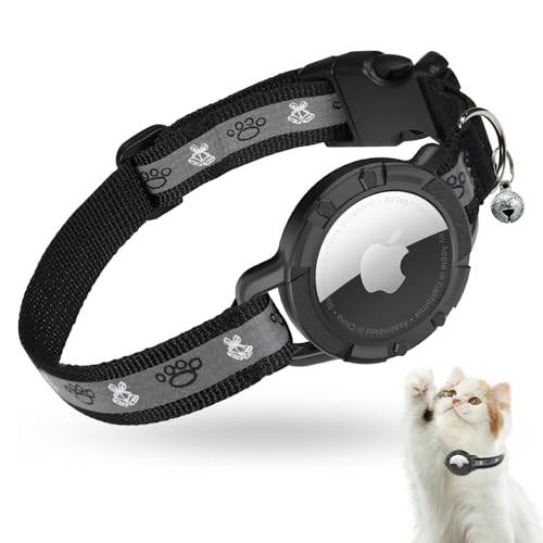 AirTag Katzenhalsband, Reflektierend Air Tag Halsband Katze, GPS Katzenhalsband mit Verstellbares und Glocke, Integriertes Apple Air Tag Katzen Halsband, Geeignet Für Katzen Welpen[Schwarz][XS] von JIARUI