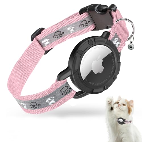 AirTag Katzenhalsband, Reflektierend Air Tag Halsband Katze, GPS Katzenhalsband mit Verstellbares und Glocke, Integriertes Apple Air Tag Katzen Halsband, Geeignet Für Katzen Welpen[Rosa][XS] von JIARUI