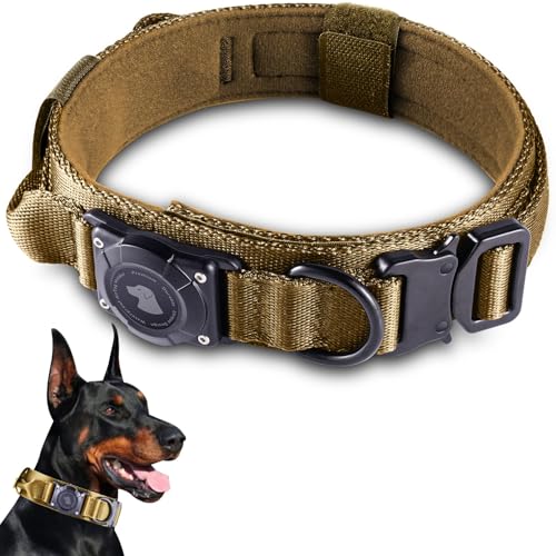 JIARUI Taktisches Hundehalsband mit Griff, Wasserdichter Airtag Hundehalsband, Dickes Verstellbares Halsband Hund mit Gepolstert, Metallschnalle für Mittlere Große Hunde (Khaki, XL(24"-28")) JIARUI Taktisches Hundehalsband mit Griff, Wasserdichter Airtag Hundehalsband, Dickes Verstellbares Halsband Hund mit Gepolstert, Metallschnalle für Mittlere Große Hunde (Khaki, XL(24"-28")) von JIARUI
