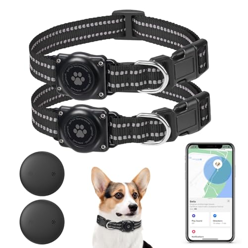 GPS-Tracker, Mini-GPS-Tracker mit Hundehalsband (nur iOS), keine monatlichen Gebühren, wasserdichte Halsbänder, funktioniert mit Apple Find My-Dogs GPS, tragbares Anti-Verlust-Tracking-Gerät (2 Stück) von JIARUI