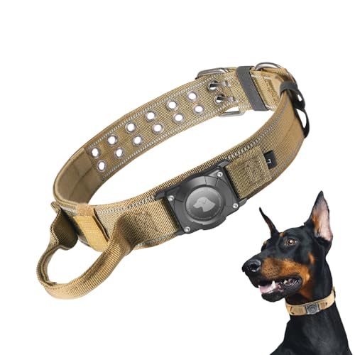JIARUI Taktisches Hundehalsband mit Airtag Halter,Hundehalsband mit Griff,IP68 Wasserdicht Airtag Halsband Hund,Verstellbarer mit Metallschnalle für Mittlere Große Hunde von JIARUI