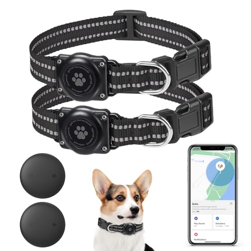 SmartTag Hundehalsband(2 Pack), Mini Tracker Ohne Abo für Hunde,(nur IOS) mit Wasserdichte Reflektierendes GPS Hunde Tracker Halsbänder, Tracking Standort von Haustieren, Arbeite mit Apple Find My von JIARUI