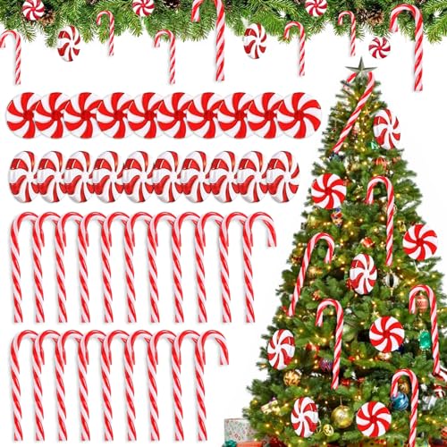 40 Stück Zuckerstangen Süßigkeiten, Zuckerstangen zum Hängen Weihnachtsbaum Deko Rot Weiß Zuckerstangen Weihnachtsbaumschmuck, für Weihnachtsbaum Tannenbaum Deko von JIASHA