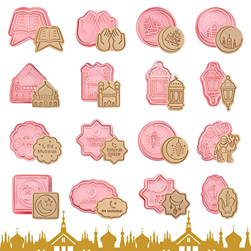 Ausstechförmchen Muslimischen, 16 Stück Islamische Ramadan Ausstechformen Keksausstecher Eid Mubarak 3D Cookie Cutter Plätzchenformen für Kinder, für Kekse Backen von JIASHA