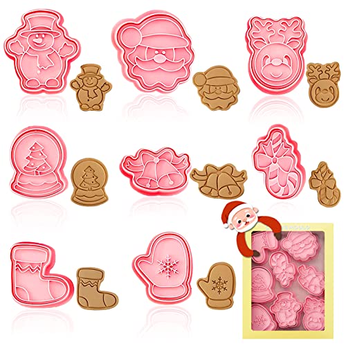Ausstechförmchen Weihnachten, 8 Stück Ausstechformen Keksausstecher Weihnachten Weihnachtsausstecher 3D Set Cookie Cutter Plätzchenformen für Kinder, für Tortendeko Kekse Backen (Rosa 2) von JIASHA