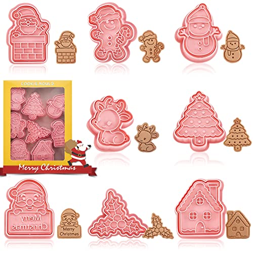 Ausstechförmchen Weihnachten, 8 Stück Ausstechformen Keksausstecher Weihnachten Weihnachtsausstecher 3D Set Cookie Cutter Plätzchenformen für Kinder, für Tortendeko Kekse Backen (Rosa 3) von JIASHA