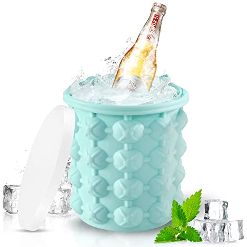 EiswüRfel Silikonform, Ice Cube Maker Silikon Eiseimer Rund Ice Genie Ice Cube Maker EiswüRfelbehäLter 2 in1 Funktion Eiseimer mit Deckel, Gelten für Bier Cocktails Whisky von JIASHA