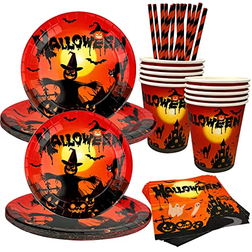 Halloween Geschirr Set, 60 Stück Halloween Partygeschirr Halloween Tischdeko Halloween Party Supplies Garten Pappteller Halloween Deko Horror, für Grusel Party Garten von JIASHA