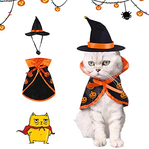 Halloween Hund Katze Kostüm Umhang, Haustier Vampir Umhang Und Zauberer Hut, Halloween Haustier Kostüm Set, Halloween Haustiere Umhang Und Hut, Haustier Cosplay Kleidung für Halloween von JIASHA