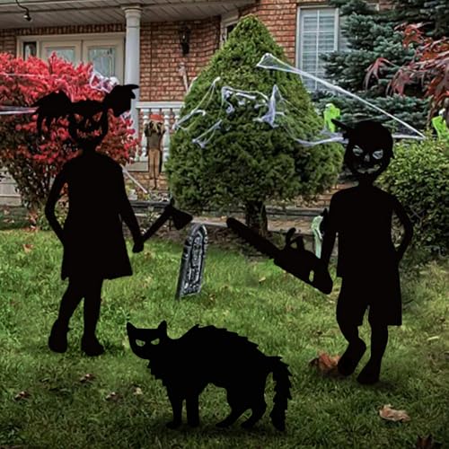 JIASHA Halloween Silhouette, 3 Stück Gartenstecker Gartenschilder Gruselig Schwarz Silhouette Halloween Deko Outdoor Garten, Halloween Deko für Außenbereich Rasen(A) von JIASHA